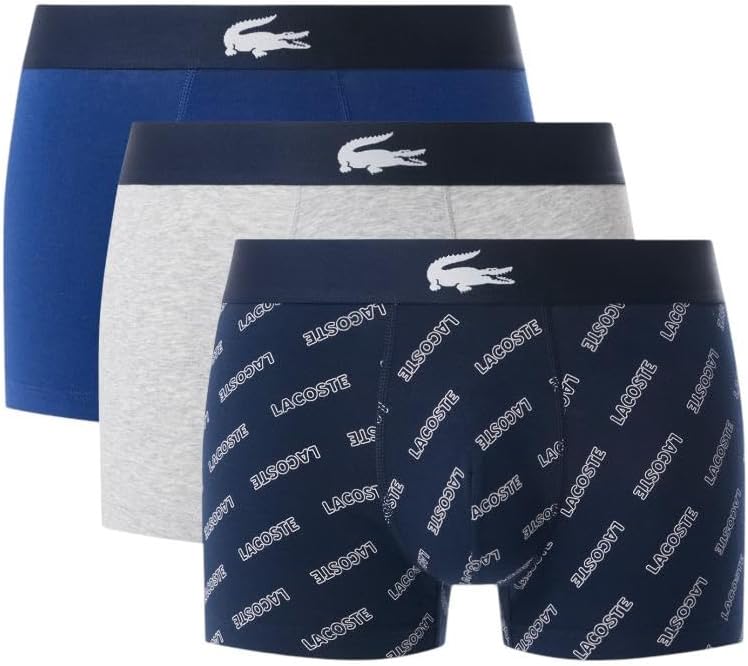 Мужские хлопковые трусы-боксеры Lacoste с диагональным принтом, 3 шт., Navy Blue/White/Dove Grey
Мужские хлопковые трусы-боксеры Lacoste с диагональным принтом, 3 шт., Navy Blue/White/Dove Grey