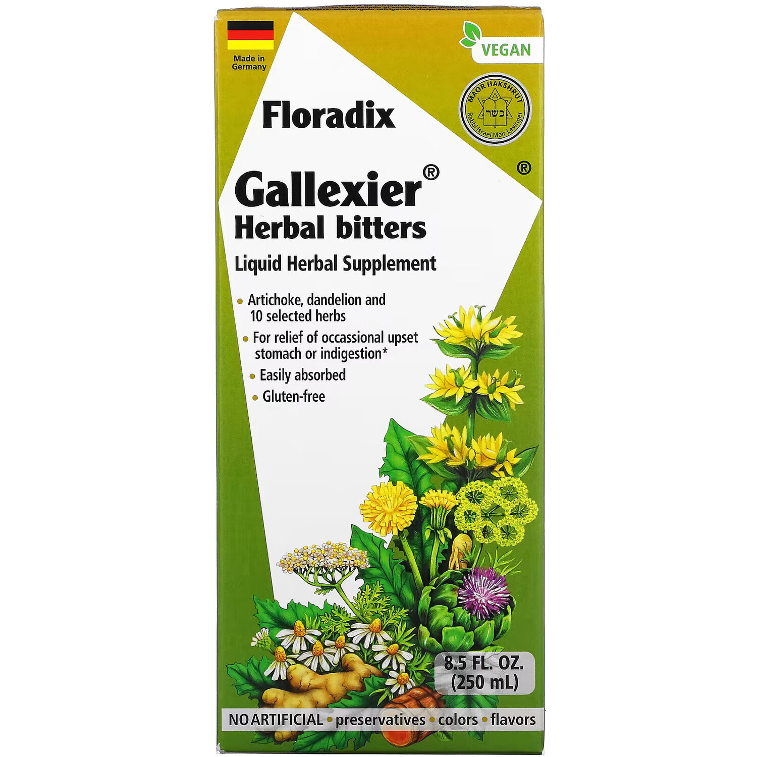 Gaia Herbs, Floradix, Gallexier, травяная добавка в виде жидкого экстракта, 250 мл (8,5 жидк. унции) 
Gaia Herbs, Floradix, Gallexier, травяная добавка в виде жидкого экстракта, 250 мл (8,5 жидк. унции)