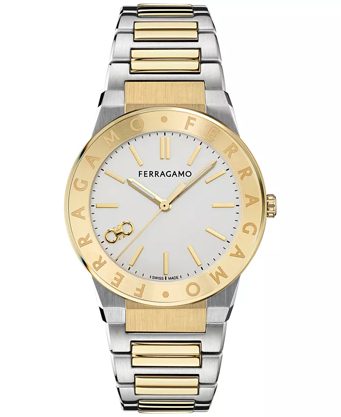 Мужские часы Swiss Sapphire с логотипом, двухцветный браслет из нержавеющей стали, 41 мм Ferragamo
Мужские часы Swiss Sapphire с логотипом, двухцветный браслет из нержавеющей стали, 41 мм Ferragamo
