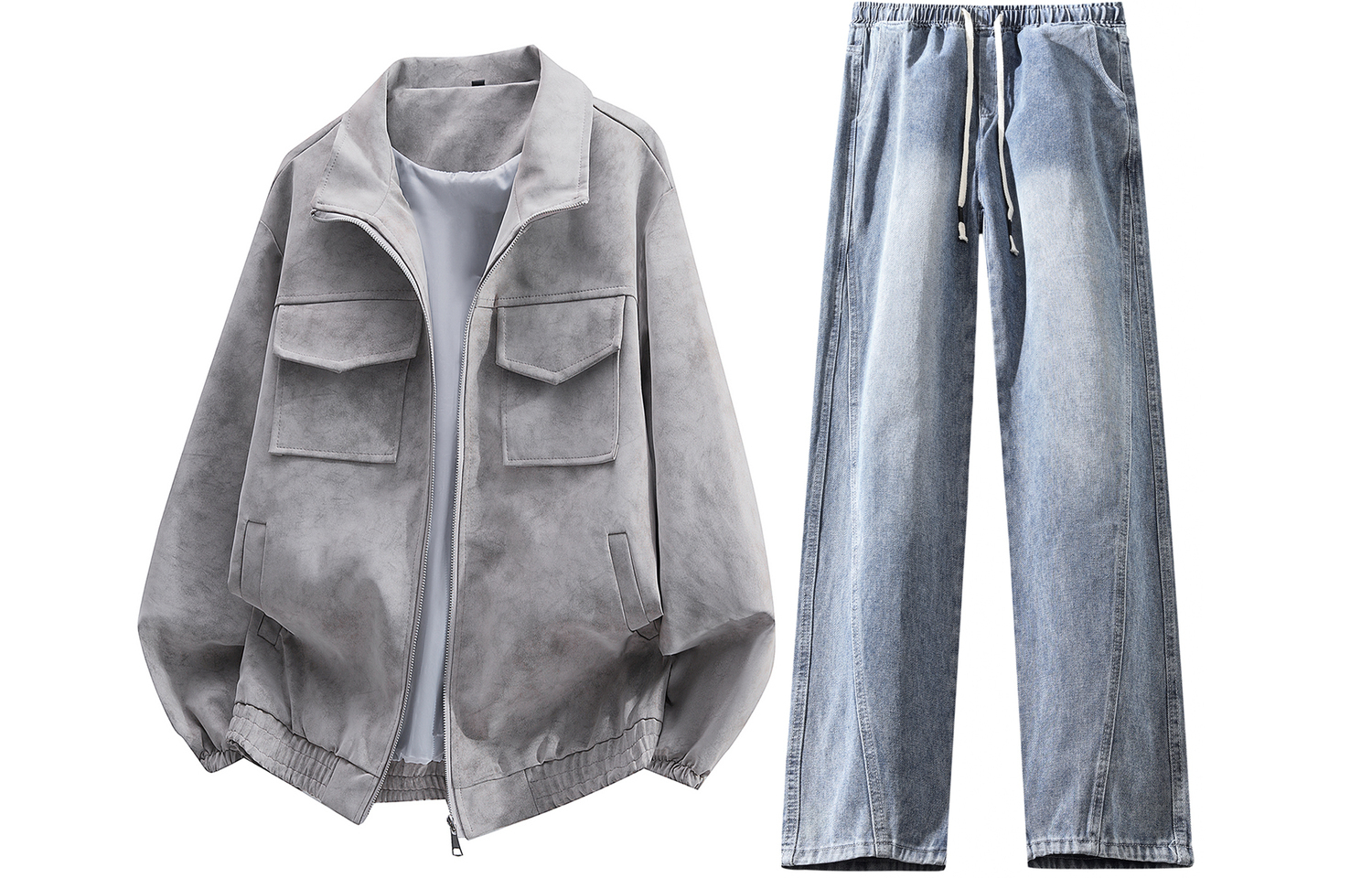 Повседневная спортивная одежда Unisex с лацканом Moderate X1617, серый top+синий jeans
Повседневная спортивная одежда Unisex с лацканом Moderate X1617, серый top+синий jeans