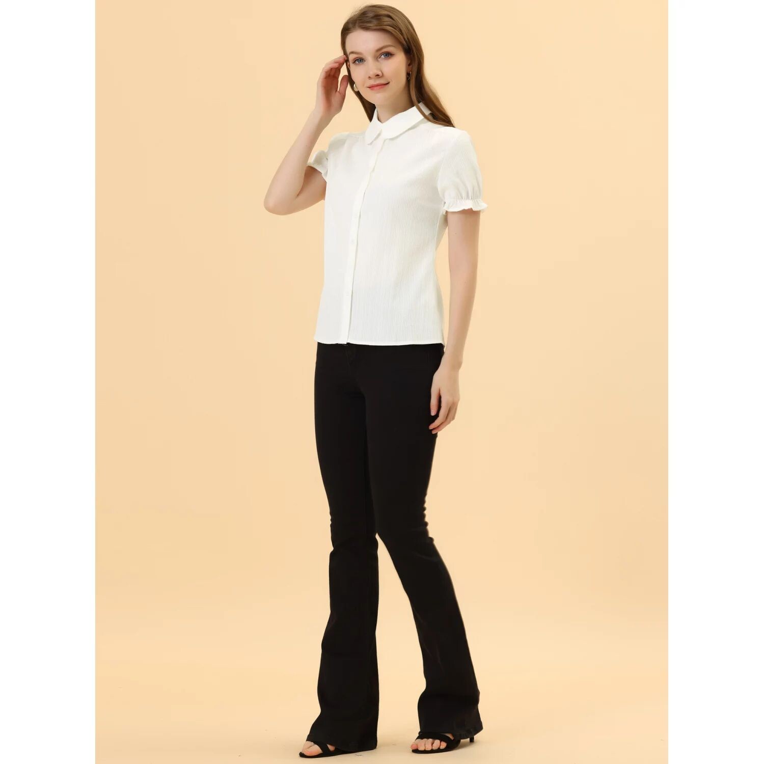 Женская однотонная хлопковая блузка с отложным воротником и оборками ALLEGRA K, белый
Женская однотонная хлопковая блузка с отложным воротником и оборками ALLEGRA K, белый