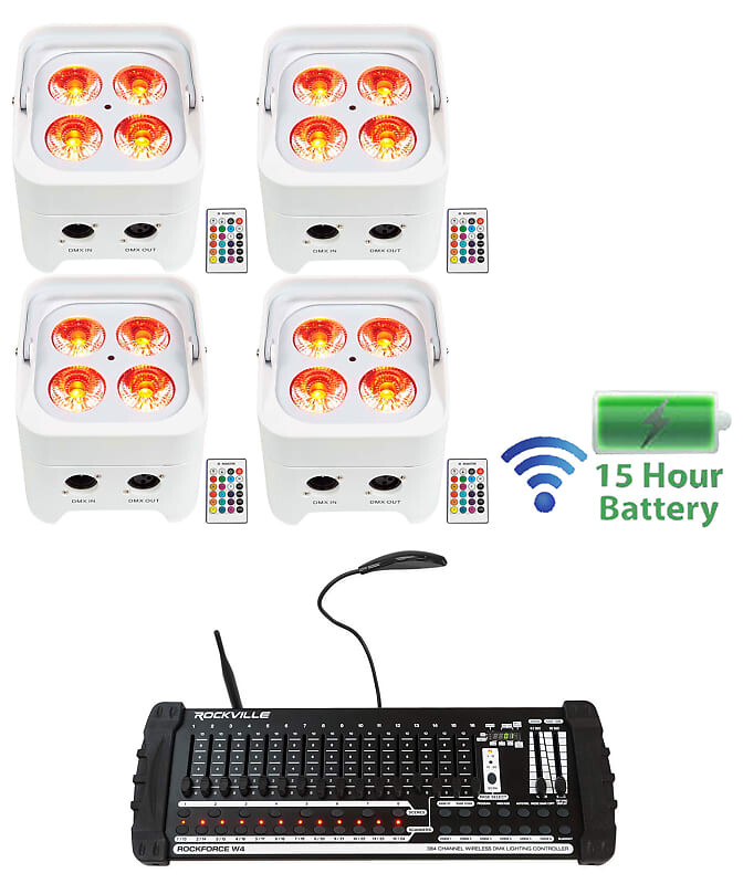 4) Rockville BEST PAR 50 Battery Wash Lights Беспроводной DMX + 384-канальный контроллер (4) BEST PAR 50 WHITE+ROCKFORCE W4
4) Rockville BEST PAR 50 Battery Wash Lights Беспроводной DMX + 384-канальный контроллер (4) BEST PAR 50 WHITE+ROCKFORCE W4