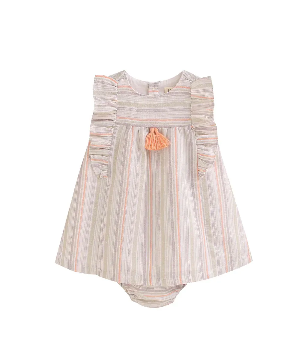 Полосатое платье для девочки с центральной кисточкой флуоресцентного оранжевого цвета и трусиками в тон Dadati, оранжевый
Полосатое платье для девочки с центральной кисточкой флуоресцентного оранжевого цвета и трусиками в тон Dadati, оранжевый