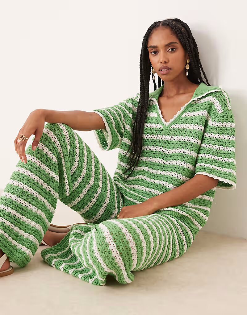 Трикотажный топ-поло с короткими рукавами в полоску Asos Design, зеленый
Трикотажный топ-поло с короткими рукавами в полоску Asos Design, зеленый