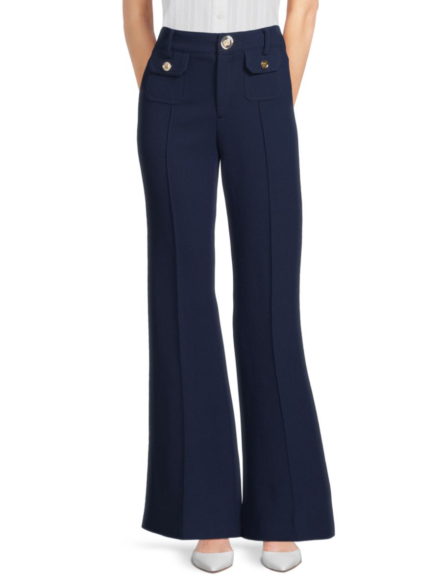 Расклешенные брюки из шерстяного крепа Giambattista Valli, темно-синий 
Расклешенные брюки из шерстяного крепа Giambattista Valli, темно-синий