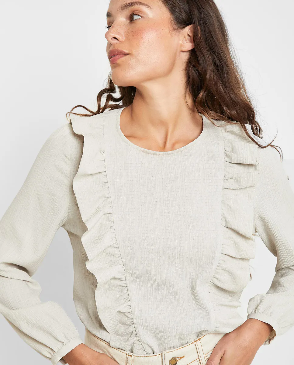 Женская блуза с длинными рукавами и оборками спереди Trucco, белый
Женская блуза с длинными рукавами и оборками спереди Trucco, белый