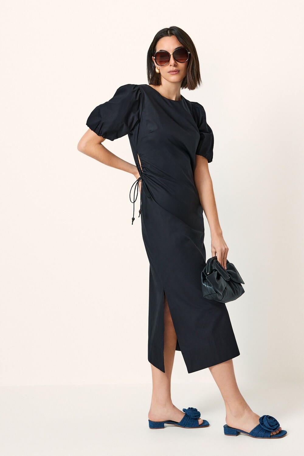 Платье миди с рукавами-буфами и рюшами сбоку Next, черный
Платье миди с рукавами-буфами и рюшами сбоку Next, черный