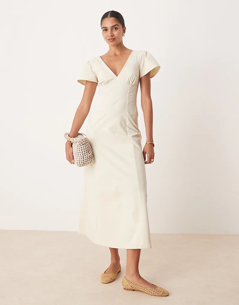 Платье миди с рукавами-крылышками и открытой спиной ASOS DESIGN в нейтральном цвете 
Платье миди с рукавами-крылышками и открытой спиной ASOS DESIGN в нейтральном цвете