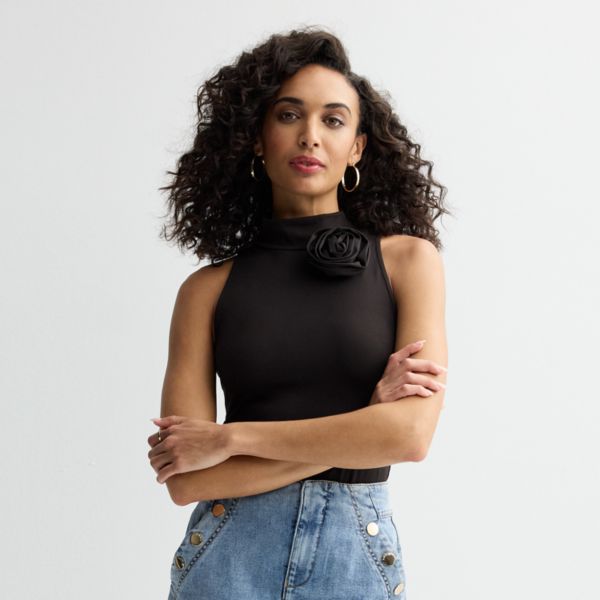 Женская майка с воротником-стойкой и розеткой Bebe, черный
Женская майка с воротником-стойкой и розеткой Bebe, черный