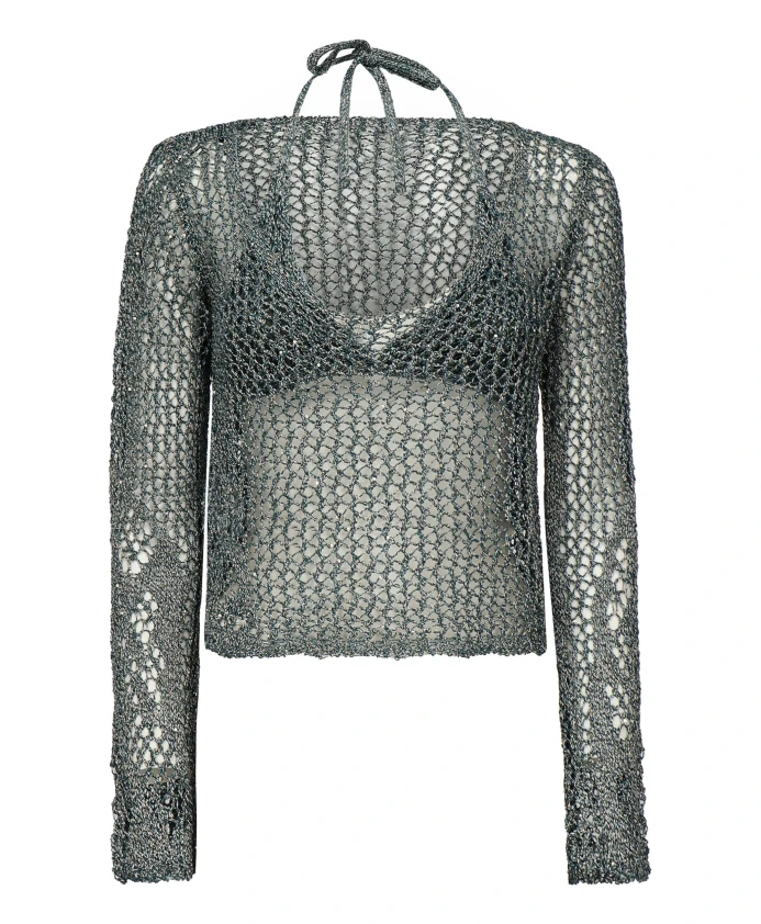 Зеленый вязаный свитер из сетчатой ткани Pinko, зеленый
Зеленый вязаный свитер из сетчатой ткани Pinko, зеленый