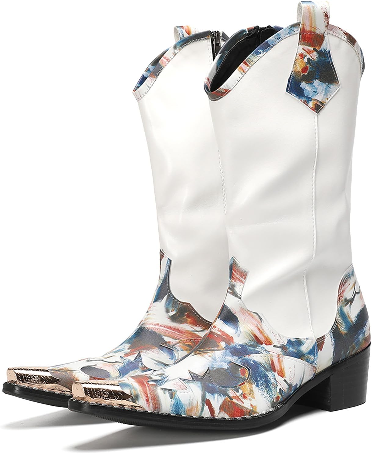 Мужские вестерн-ботинки Santimon - белые кожаные ботинки средней голени с металлическим острым носком, боковой молнией и ручками для надевания, на каблуке «кубано», для концертов, вечеринок и загородных свадеб
Мужские вестерн-ботинки Santimon - белые кожаные ботинки средней голени с металлическим острым носком, боковой молнией и ручками для надевания, на каблуке «кубано», для концертов, вечеринок и загородных свадеб