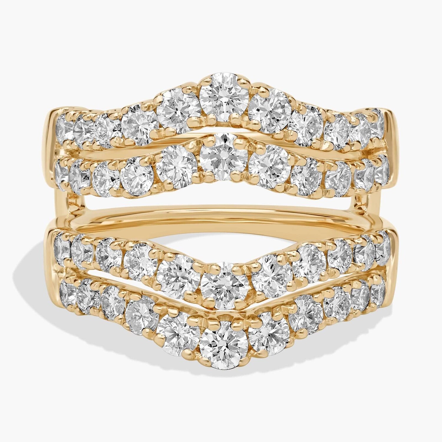 Кольцо с двумя рядами бриллиантов в зубчатой оправе из 14-каратного желтого золота (2 карата). Blue Nile