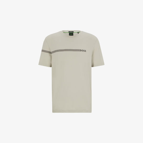 Футболка прямого кроя из эластичной хлопковой смеси с полосками и фирменным принтом Boss, бежевый
Футболка прямого кроя из эластичной хлопковой смеси с полосками и фирменным принтом Boss, бежевый