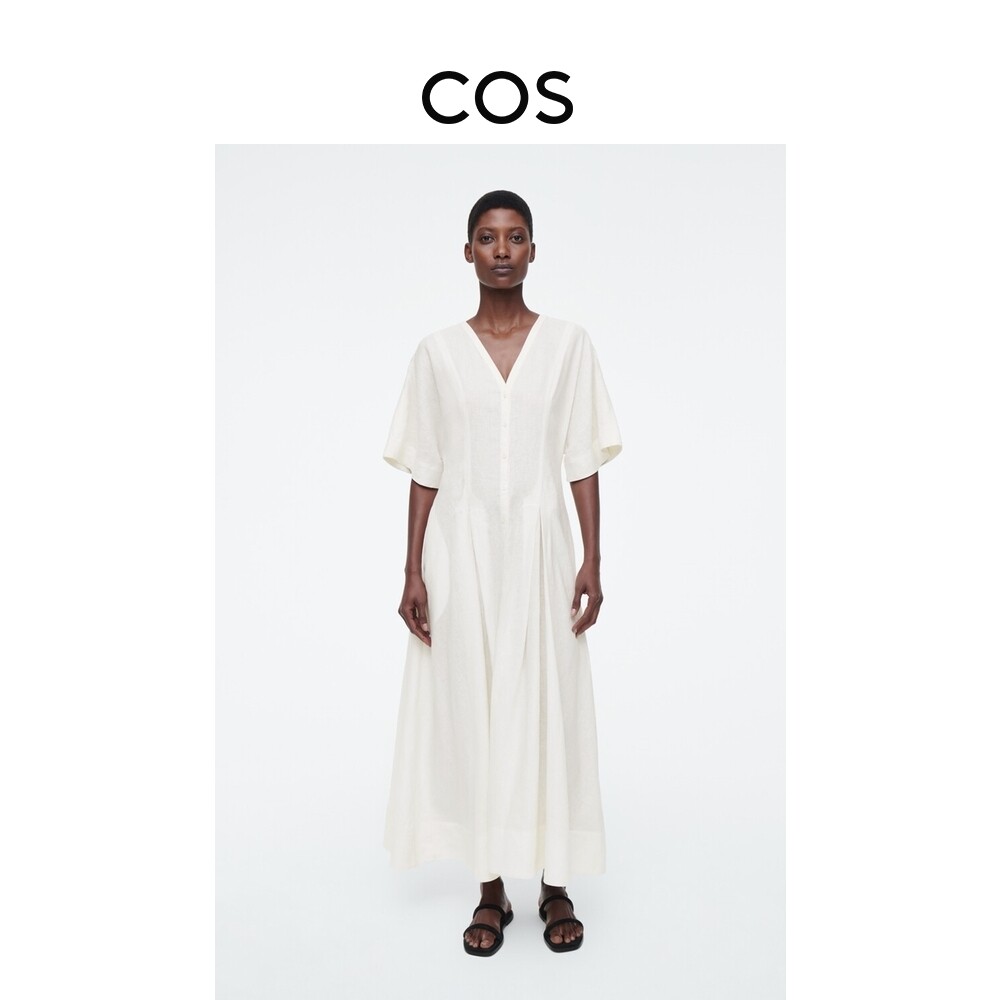 Женское льняное платье Cos с v-образным вырезом, белый
Женское льняное платье Cos с v-образным вырезом, белый