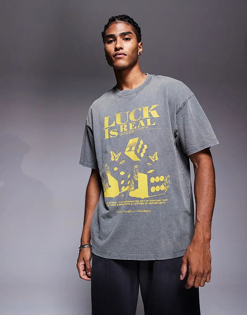 Футболка оверсайз Good For Nothing серого цвета с принтом «Удача»
Футболка оверсайз Good For Nothing серого цвета с принтом «Удача»