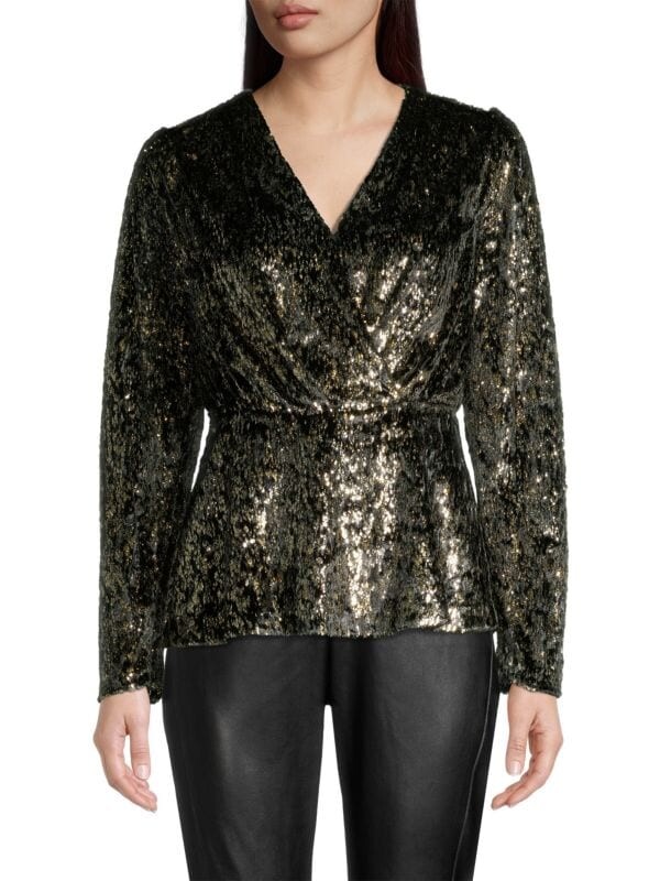 Топ с баской и пайетками Elie Tahari Noir gold
Топ с баской и пайетками Elie Tahari Noir gold