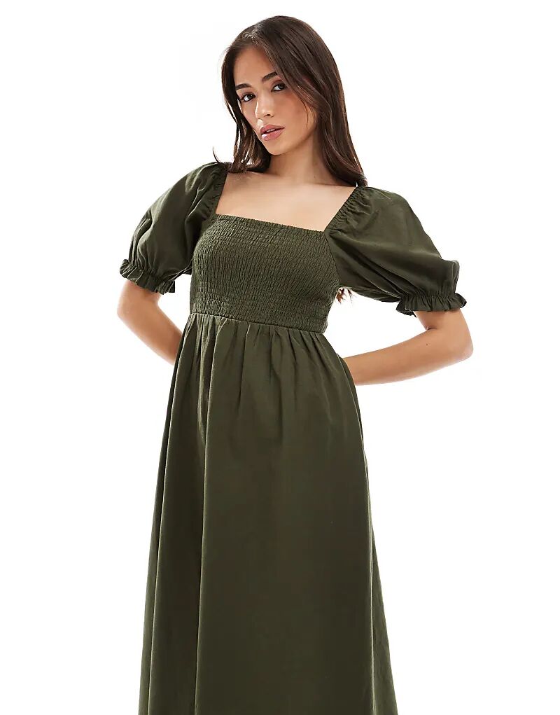 Платье миди «молочница» New Look цвета хаки с рукавами-фонариками
Платье миди «молочница» New Look цвета хаки с рукавами-фонариками