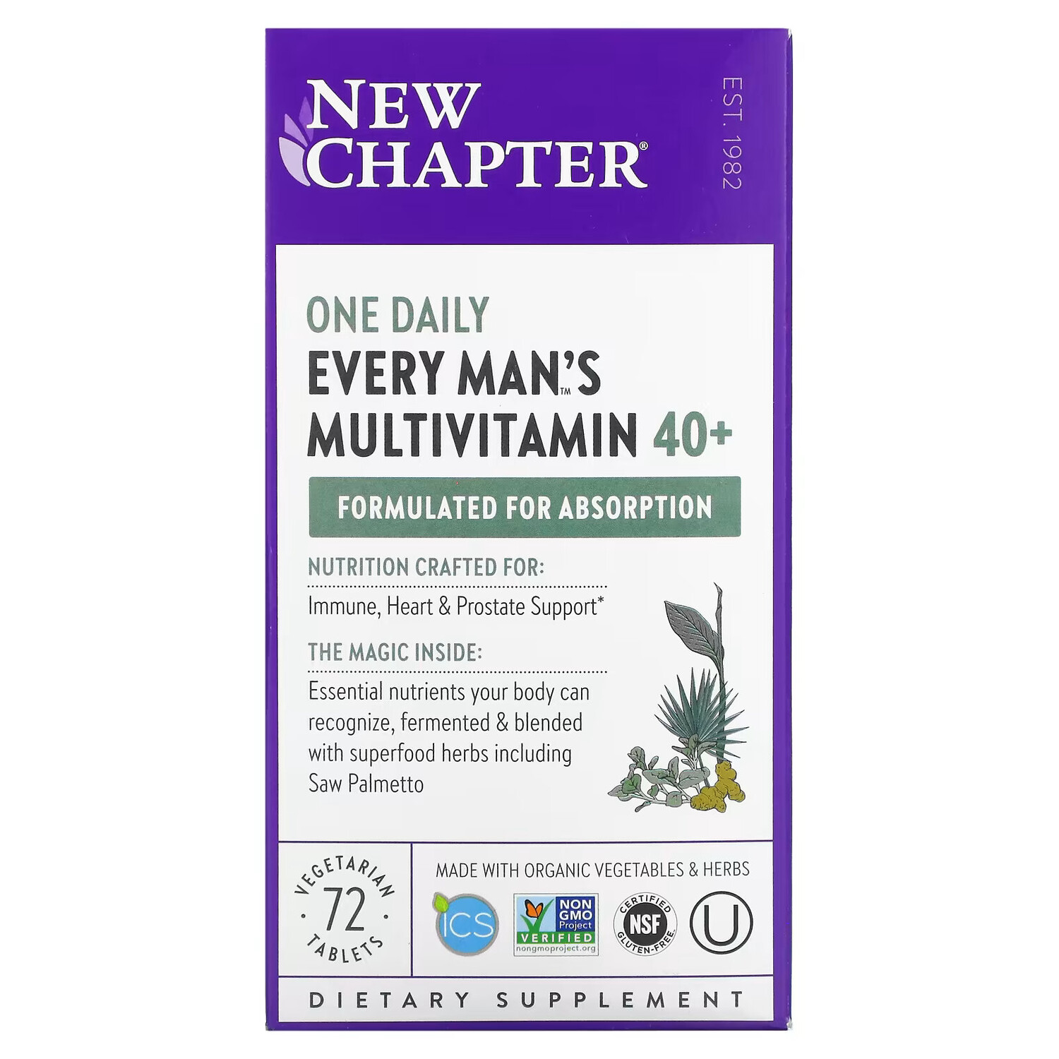 New Chapter, 40+ Every Man's One Daily Multi, мультивитамины для мужчин, 72 растительные таблетки
New Chapter, 40+ Every Man's One Daily Multi, мультивитамины для мужчин, 72 растительные таблетки