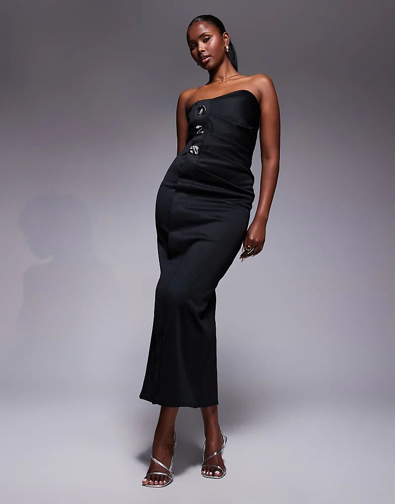 Платье-бандо миди ASOS DESIGN асимметричного кроя с золотыми пуговицами черного цвета
Платье-бандо миди ASOS DESIGN асимметричного кроя с золотыми пуговицами черного цвета