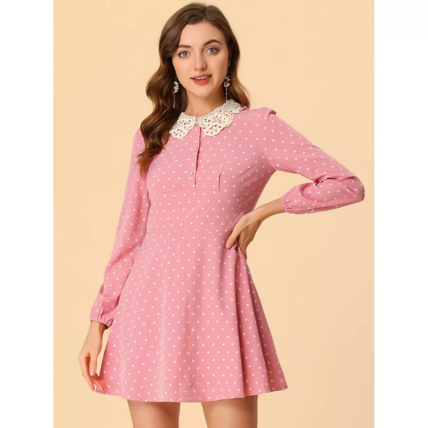 Женское мини-платье с воротником Питера Пэна и длинными рукавами и принтом сердца ALLEGRA K, розовый
Женское мини-платье с воротником Питера Пэна и длинными рукавами и принтом сердца ALLEGRA K, розовый