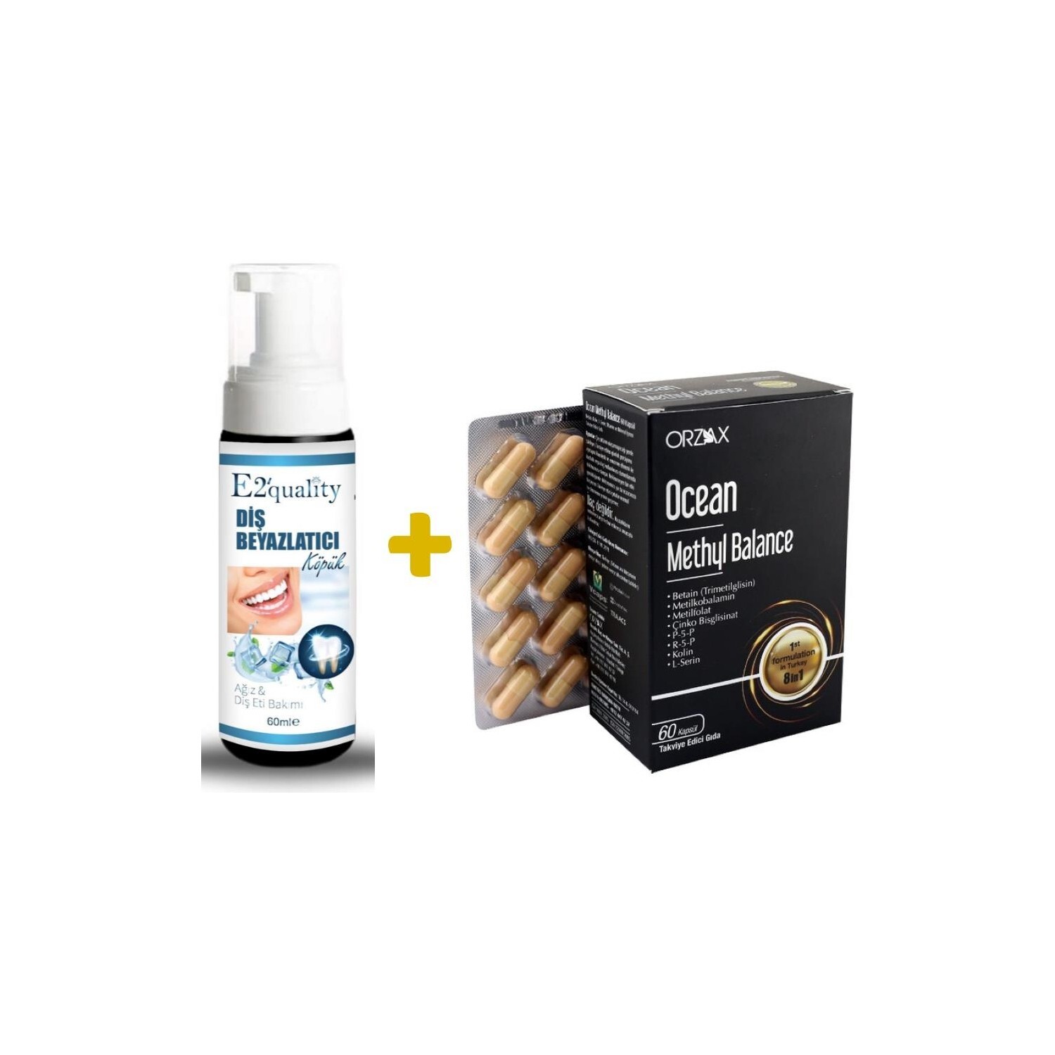 Отбеливающая пена для зубов Orzax E2' Quality + Добавка Orzax Ocean Methyl Balance Supplementary Food, 60 капсул
Отбеливающая пена для зубов Orzax E2' Quality + Добавка Orzax Ocean Methyl Balance Supplementary Food, 60 капсул