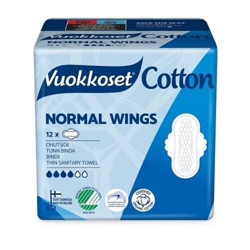 Хлопковые подушечки Normal Sensitive с крылышками, 12 шт. Vuokkoset
Хлопковые подушечки Normal Sensitive с крылышками, 12 шт. Vuokkoset