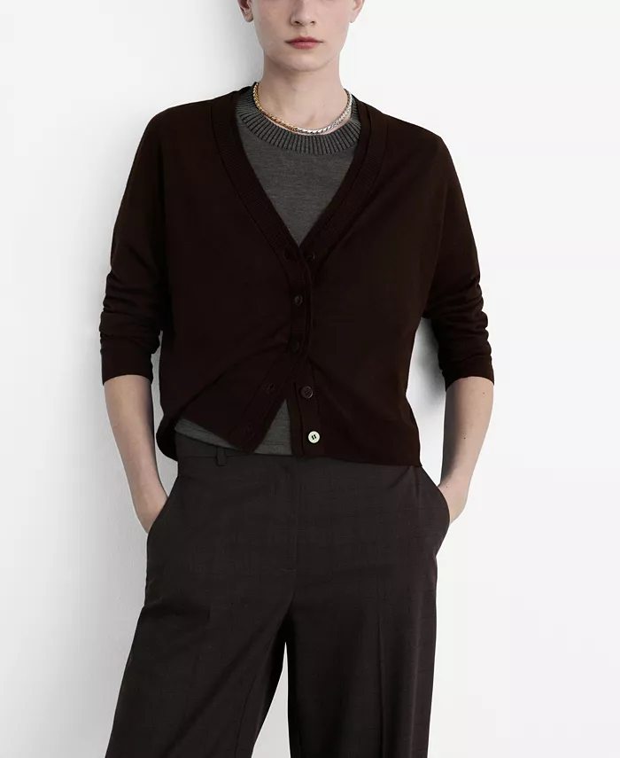 Женский вязаный кардиган с V-образным вырезом MANGO, коричневый
Женский вязаный кардиган с V-образным вырезом MANGO, коричневый