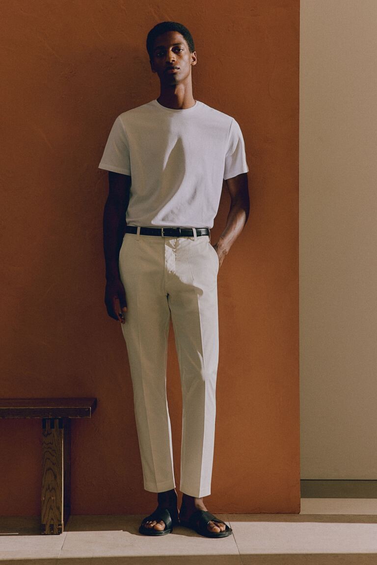 Брюки узкого кроя из хлопка H&M, белый
Брюки узкого кроя из хлопка H&M, белый