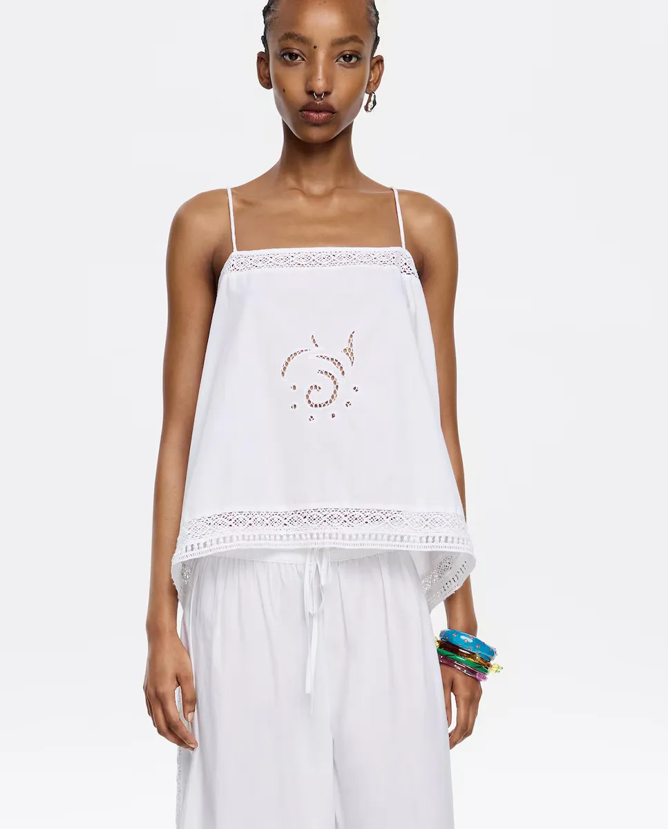 Женский топ с вышитыми бретелями Bimba y Lola, белый 
Женский топ с вышитыми бретелями Bimba y Lola, белый