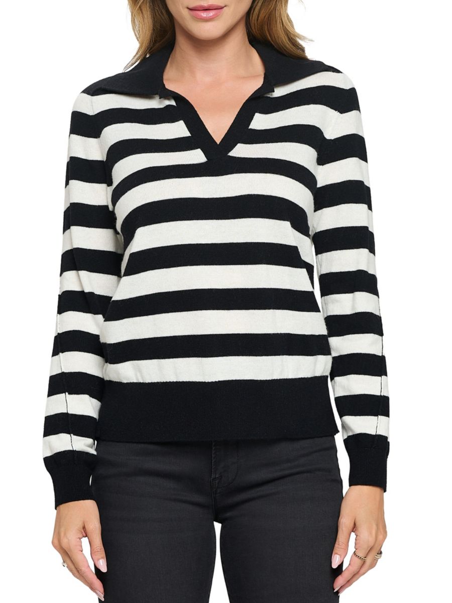 Полосатый свитер-поло Renee C., цвет Black Ivory 
Полосатый свитер-поло Renee C., цвет Black Ivory