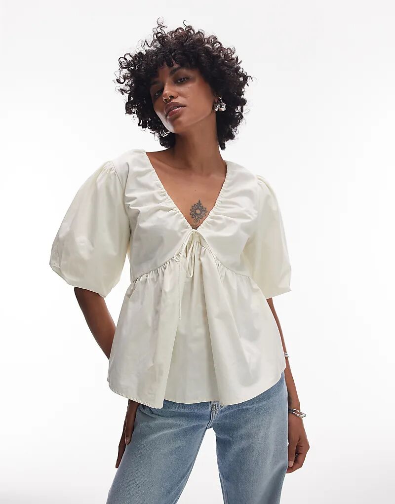 Топ Topshop из поплина с рукавами-буфами белого цвета
Топ Topshop из поплина с рукавами-буфами белого цвета