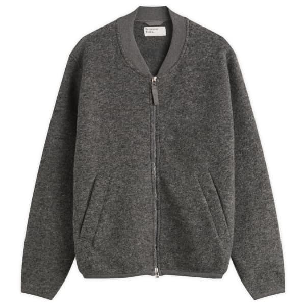 Ворсовый шерстяной зип-бомбер от Universal Works, серый меланж
Ворсовый шерстяной зип-бомбер от Universal Works, серый меланж
