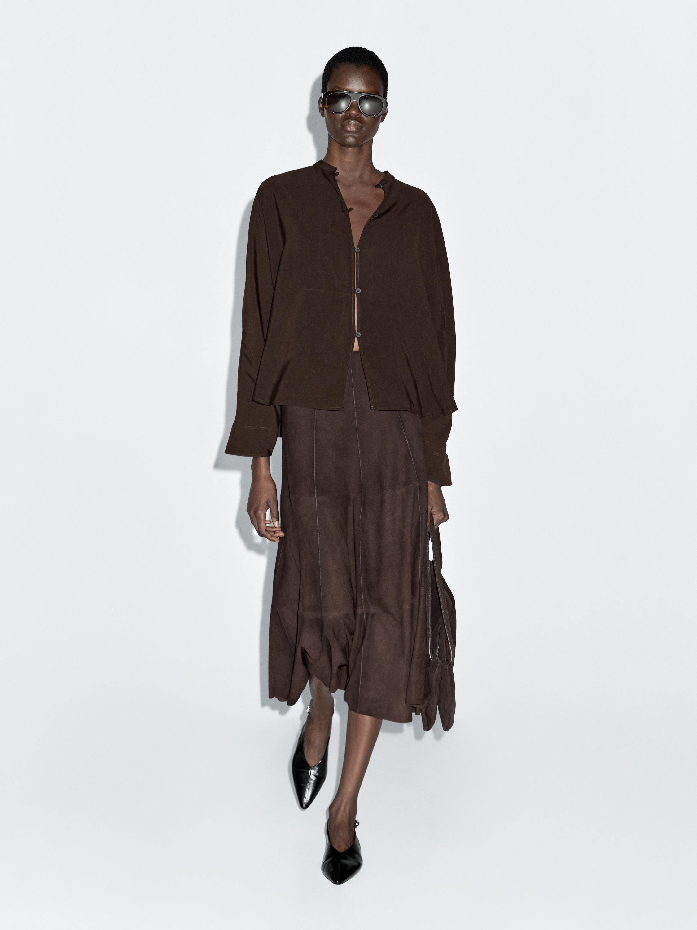 Рубашка с воротником-стойкой и передним швом Massimo Dutti, коричневый
Рубашка с воротником-стойкой и передним швом Massimo Dutti, коричневый