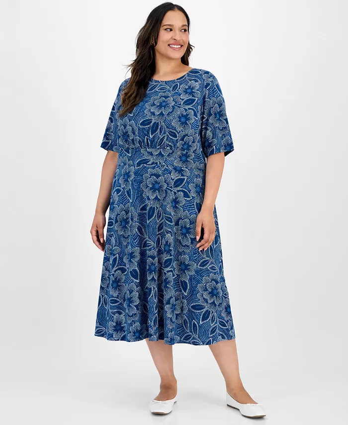 Платье миди больших размеров с короткими рукавами и принтом, облегающее и расклешенное London Times, синий
Платье миди больших размеров с короткими рукавами и принтом, облегающее и расклешенное London Times, синий