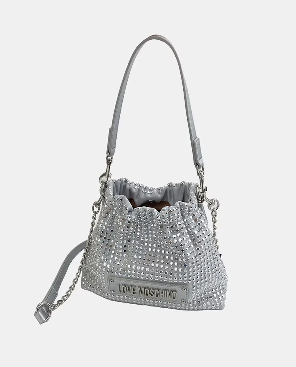 Сумка-ведро с двойной ручкой, заклепками и магнитной застежкой на кнопку Love Moschino, серебряный
Сумка-ведро с двойной ручкой, заклепками и магнитной застежкой на кнопку Love Moschino, серебряный