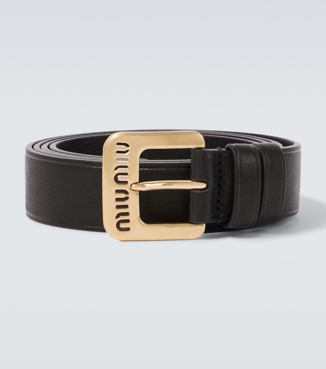 Кожаный ремень с логотипом Miu Miu, черный
Кожаный ремень с логотипом Miu Miu, черный