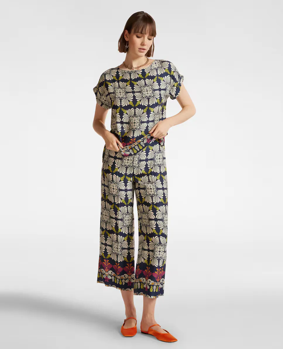 Женские укороченные брюки с принтом и плоской резинкой на талии Elena Miró, синий
Женские укороченные брюки с принтом и плоской резинкой на талии Elena Miró, синий