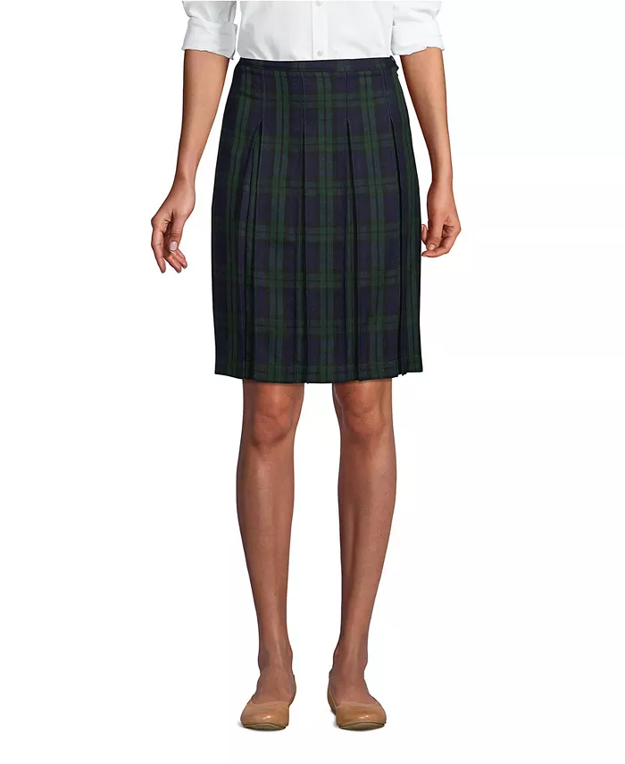 Женская клетчатая юбка выше колена с плиссировкой Lands' End, синий 
Женская клетчатая юбка выше колена с плиссировкой Lands' End, синий