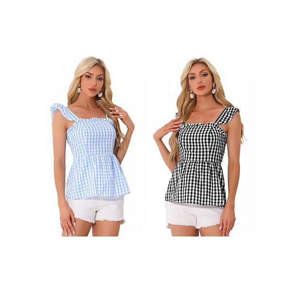 Две упаковки топов с баской для женщин, летняя блузка с квадратным вырезом и без рукавов в клетку Inspire Chic, Black Blue
Две упаковки топов с баской для женщин, летняя блузка с квадратным вырезом и без рукавов в клетку Inspire Chic, Black Blue