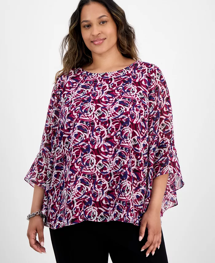 Блузка больших размеров с принтом, оборками на манжетах и рукавами-колокольчиками Kasper, розовый
Блузка больших размеров с принтом, оборками на манжетах и рукавами-колокольчиками Kasper, розовый