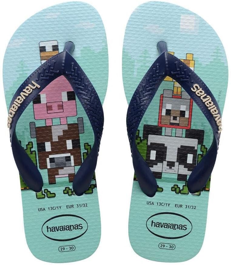 Детские вьетнамки Havaianas Minecraft для мальчиков с разделителем для пальцев, голубой/сиреневый
Детские вьетнамки Havaianas Minecraft для мальчиков с разделителем для пальцев, голубой/сиреневый