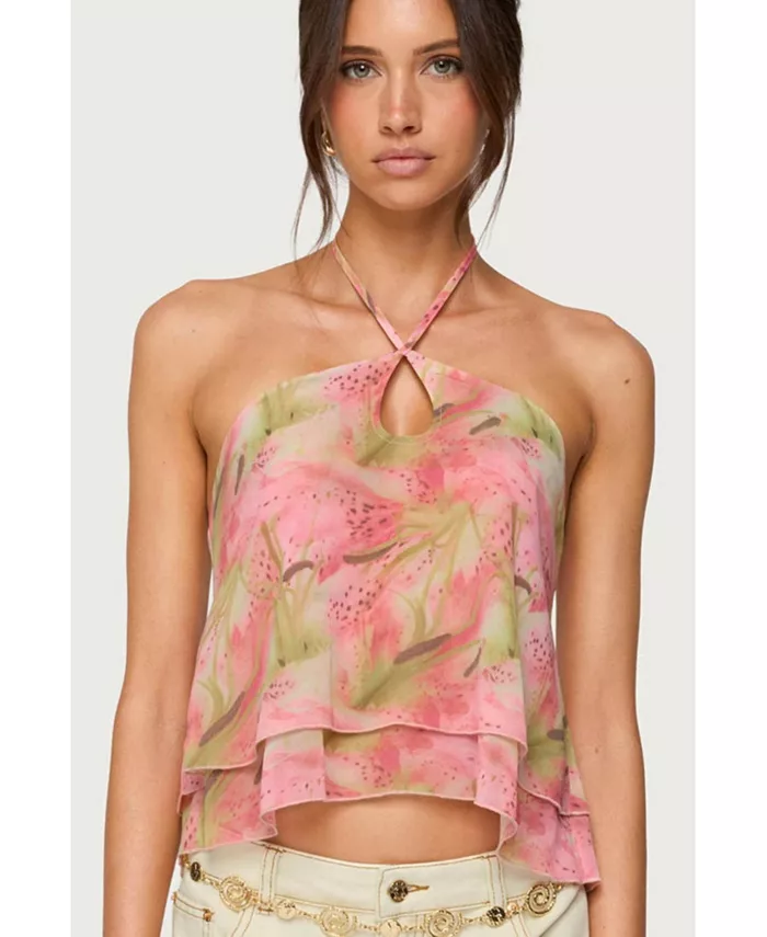 Женский многослойный шифоновый топ с бретелькой через шею Dragon Lily Edikted, розовый 
Женский многослойный шифоновый топ с бретелькой через шею Dragon Lily Edikted, розовый