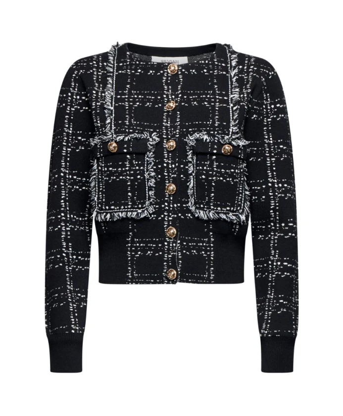 Кардиган с короткими рукавами и твидовым узором. Silvian Heach, черный
Кардиган с короткими рукавами и твидовым узором. Silvian Heach, черный