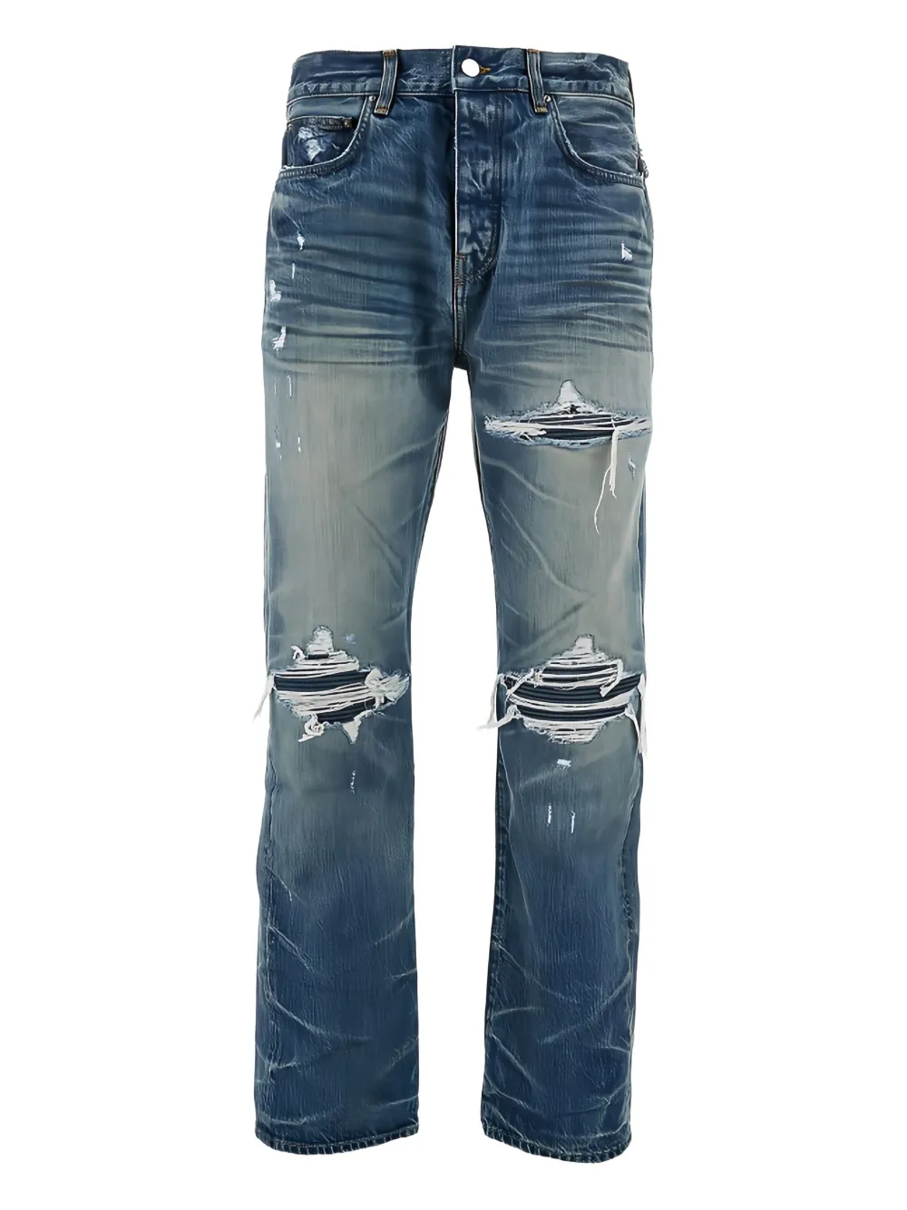 Потертые джинсы с пятью карманами AMIRI, синий
Потертые джинсы с пятью карманами AMIRI, синий