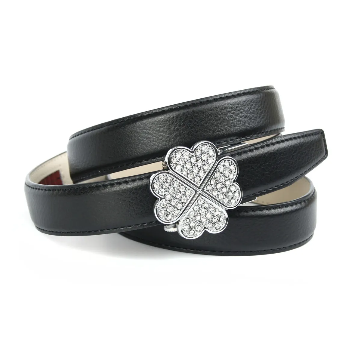 Кожаный ремень Anthoni Crown с изящной застежкой в виде клеверного листа, черный
Кожаный ремень Anthoni Crown с изящной застежкой в виде клеверного листа, черный