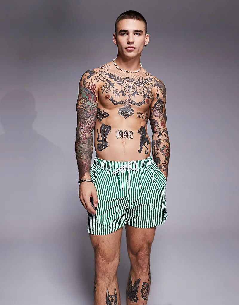 Шорты для плавания в полоску из сирсакера, короткие, зеленого цвета ASOS DESIGN
Шорты для плавания в полоску из сирсакера, короткие, зеленого цвета ASOS DESIGN