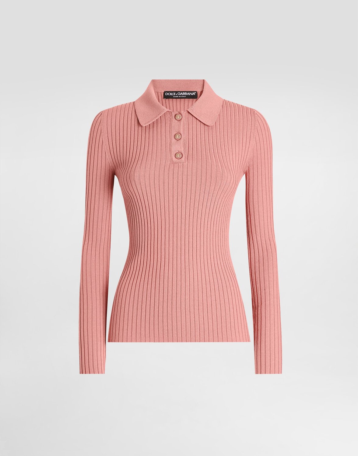 Вязаный шерстяной свитер в стиле поло Dolce & Gabbana, розовый
Вязаный шерстяной свитер в стиле поло Dolce & Gabbana, розовый