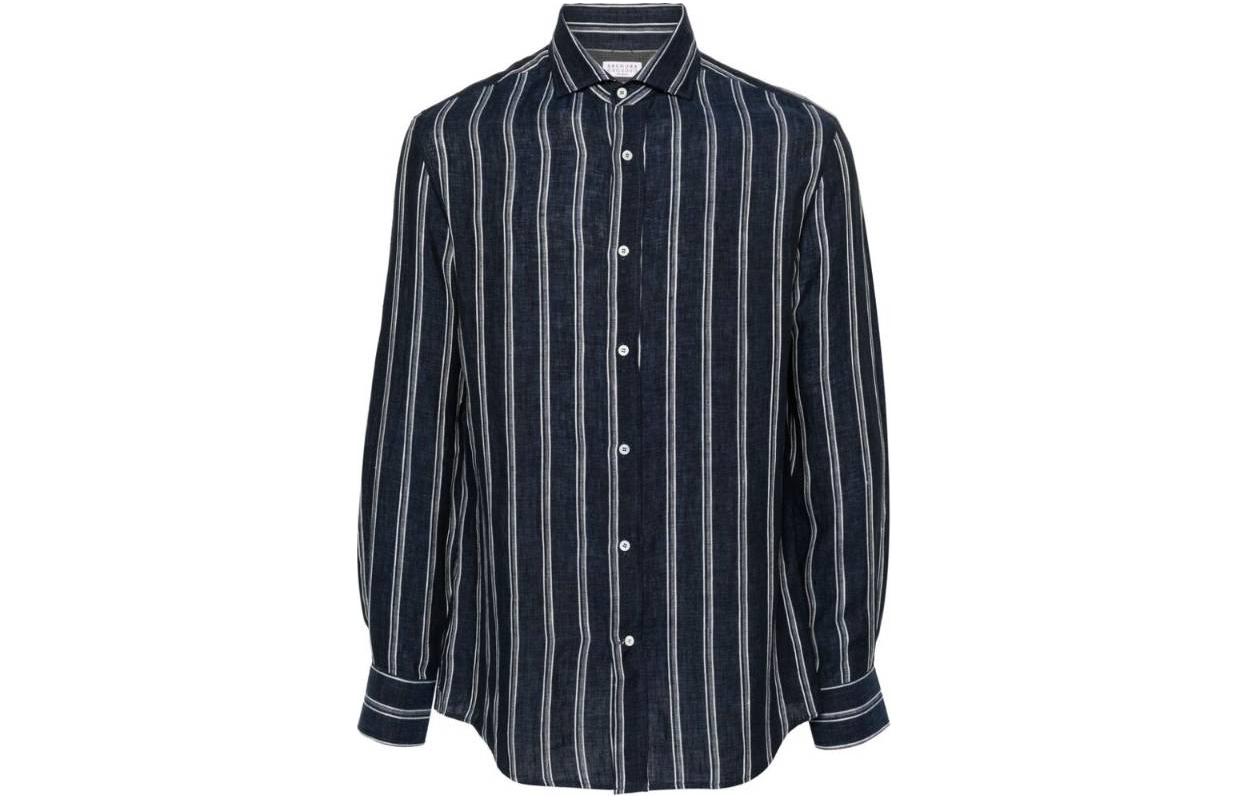 Полосатая рубашка из льна и шамбре Brunello Cucinelli, синий
Полосатая рубашка из льна и шамбре Brunello Cucinelli, синий