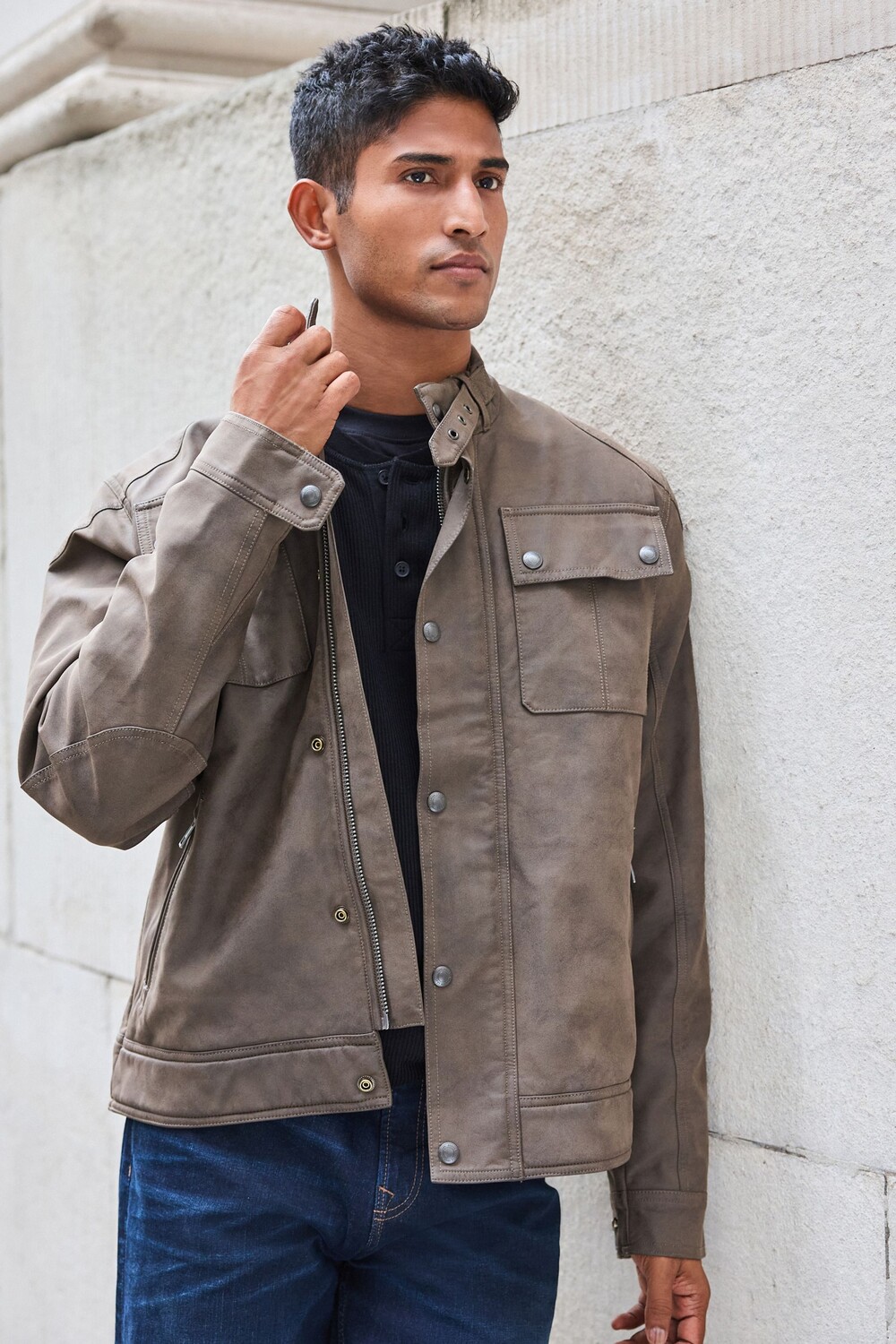 Байкерская куртка из нубуковой кожи с четырьмя карманами Next, коричневый 
Байкерская куртка из нубуковой кожи с четырьмя карманами Next, коричневый