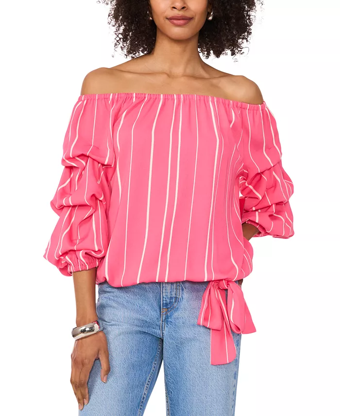 Женская полосатая блузка с открытыми плечами, пузырчатыми рукавами 3/4 и завязкой спереди Vince Camuto, оранжевый
Женская полосатая блузка с открытыми плечами, пузырчатыми рукавами 3/4 и завязкой спереди Vince Camuto, оранжевый